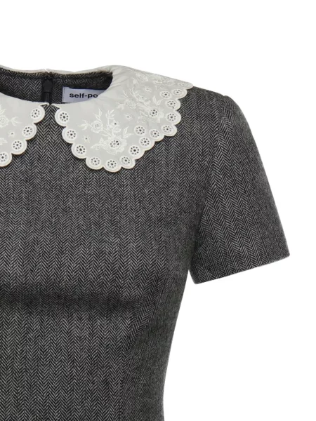 Sukienka mini Self-portrait w jodełkę koronkowa garniturowa szara