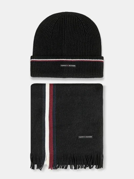 Tommy Hilfiger Σκουφάκι και κασκόλ με προσθήκη μαλλιού μαύρο