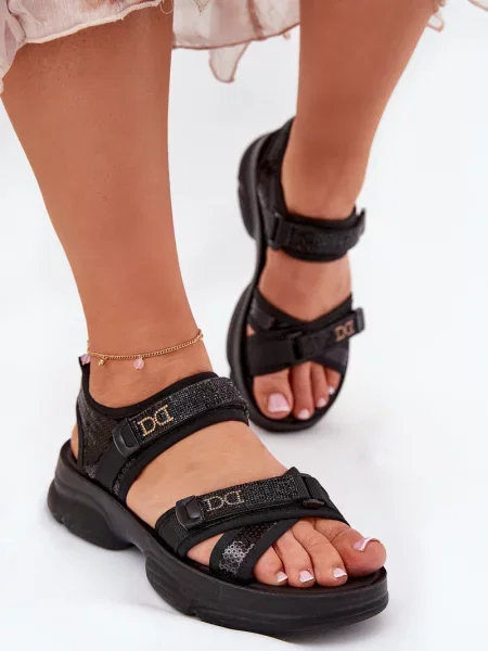 Sandály Boto na suchý zip s flitry černé