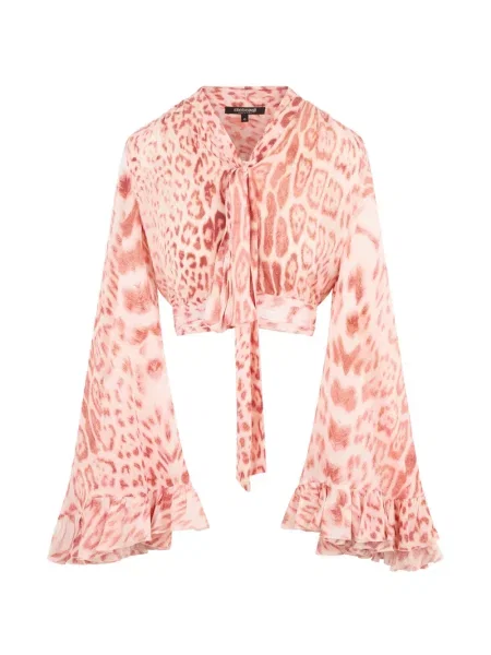 Bluză Roberto Cavalli cu imagine cu model leopard roz
