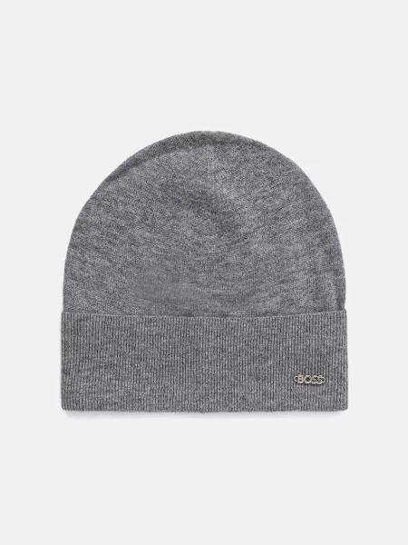 Вълнена шапка BOSS с фина плетка от вълна черно
