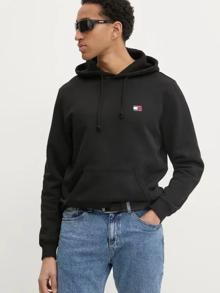 Tommy Jeans hanorac de bărbați cu glugă uni negru