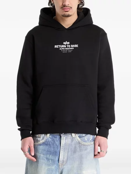 Hanorac cu glugă Alpha Industries cu imagine negru