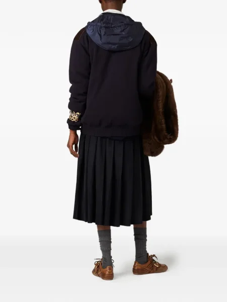Fusta plisata Miu Miu din piele de căprioară plisată până la genunchi albastru