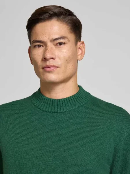 Sweter z dzianiny o kroju relaxed fit z mieszanki wełny i kaszmiru model ‘Calle’ Selected Homme zielony
