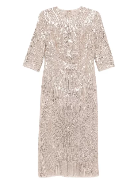 Siuvinėta kostiumas midi suknelė Elie Saab iki kelių pilka