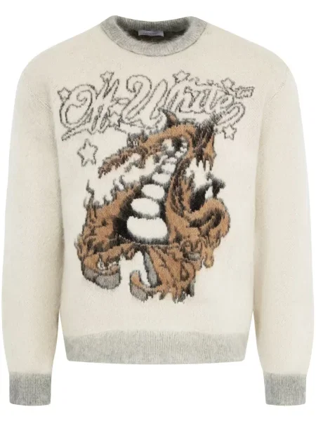 Pulover Off-white de mohair alb