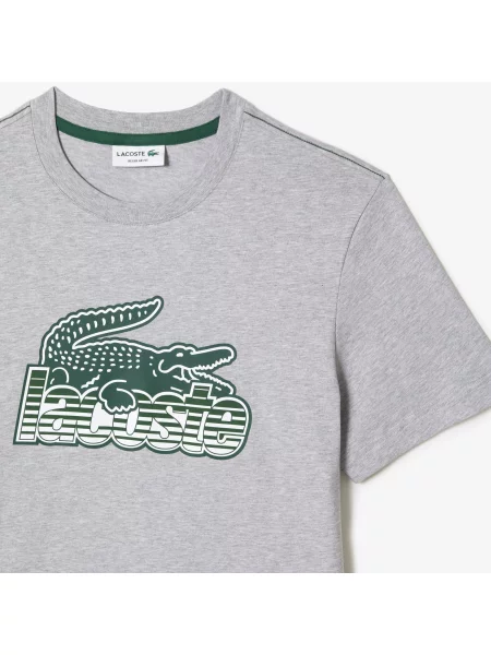 Lacoste Koszulka Z Nadrukiem Z Bawełnianego Dżerseju Lacoste szara