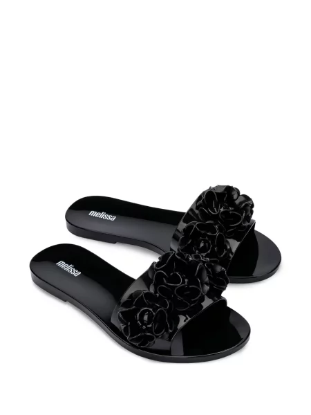 Papuci Melissa cu model floral negru