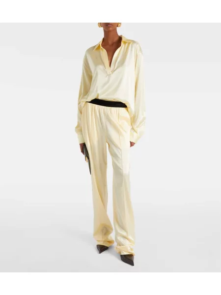 Pantaloni Tom Ford cu talie înaltă din satin galben