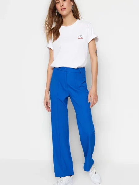 Панталон Trendyol с висока талия синьо