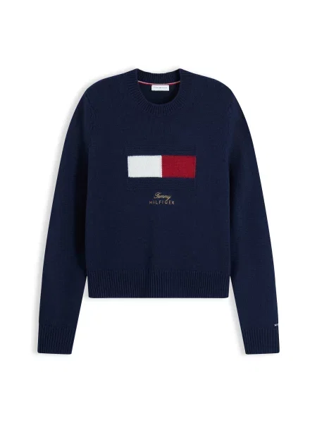 TOMMY HILFIGER Pulover mornarsko plava / zlatna / crvena bijela