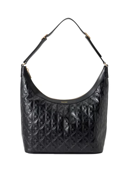 Geantă Calvin Klein Emblem Aop Debossed Medium Shbag negru
