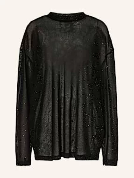 Karo Kauer Oversized Tričko S Dlouhým Rukávem Ze Síťoviny S Ozdobnými Kamínky černá