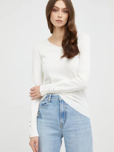 Długi lekki sweter Guess z długim rękawem biały