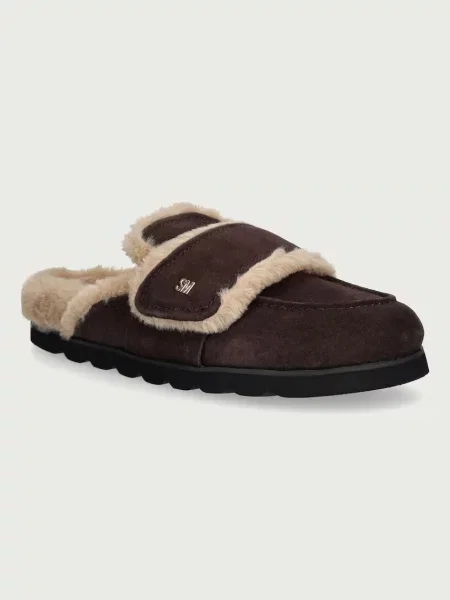 Steve Madden papuci de casă pentru femei din piele întoarsă Bomb-SM maro