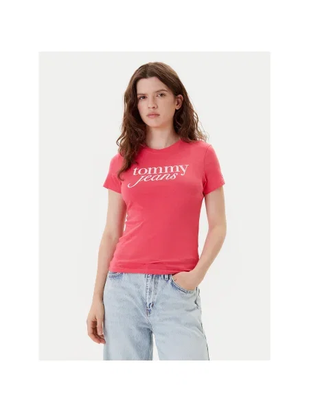 Tommy Jeans Póló Essential Slim Fit rózsaszín