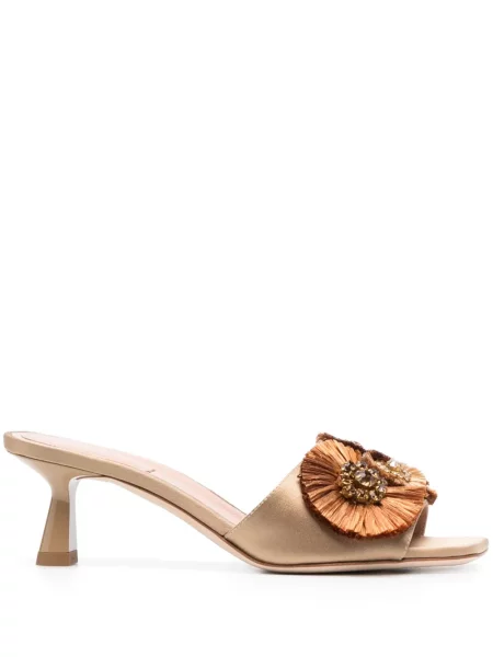 Papuci tip mules Alberta Ferretti din piele cu model floral cu aplicații