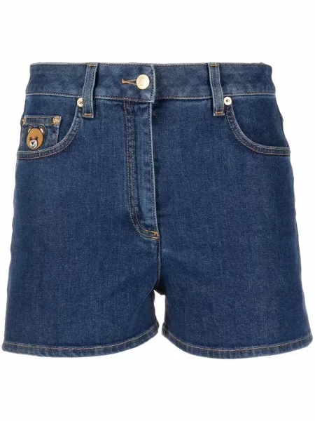 Pantaloni scurți din denim Moschino cu autograf albastru
