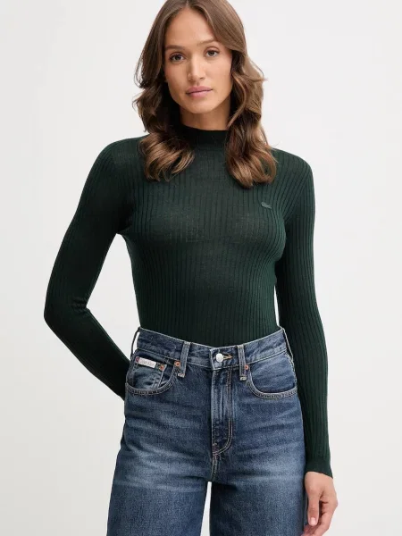 Lacoste pulover de lână light cu turtleneck verde