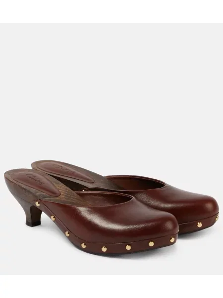 Pantofi cu toc Chloé din piele cu tepi maro