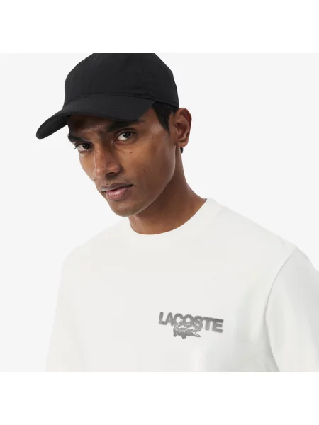 Lacoste Koszulka Z Jerseyu Z Nadrukiem Tenisowym Kremowa biały