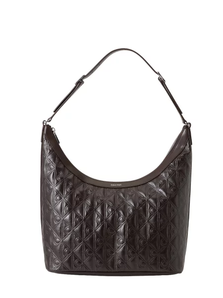 Geantă Calvin Klein Emblem Aop Debossed Medium Shbag maro
