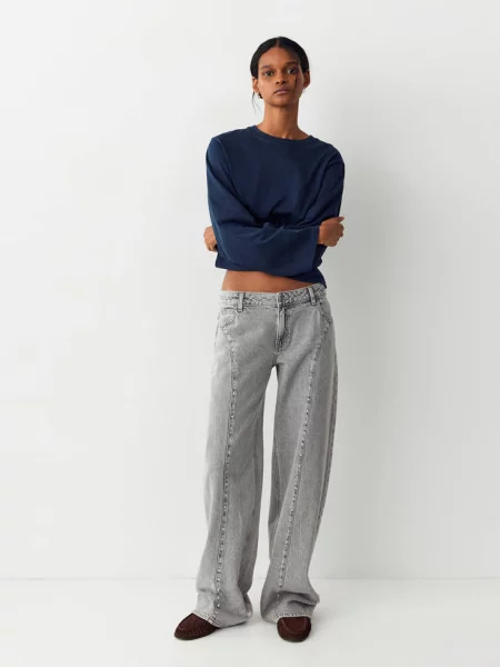 Jeansy wide leg z ćwiekami denim Teen 38 MANGO TEEN szary