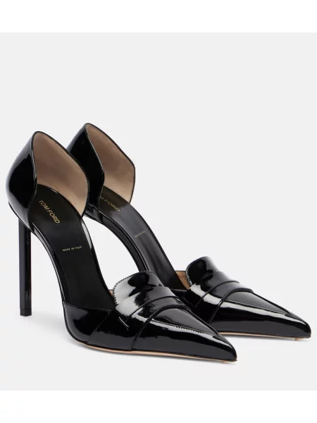 Pantofi cu toc Tom Ford din piele de lac negru