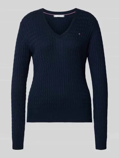 Sweter z dzianiny o kroju regular fit z czystej bawełny Tommy Hilfiger granatowy