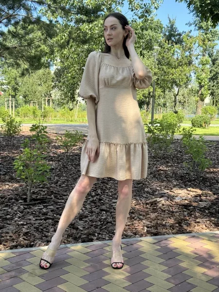 CAT ORANGE Сукня міні Льон/віскоза бежевий