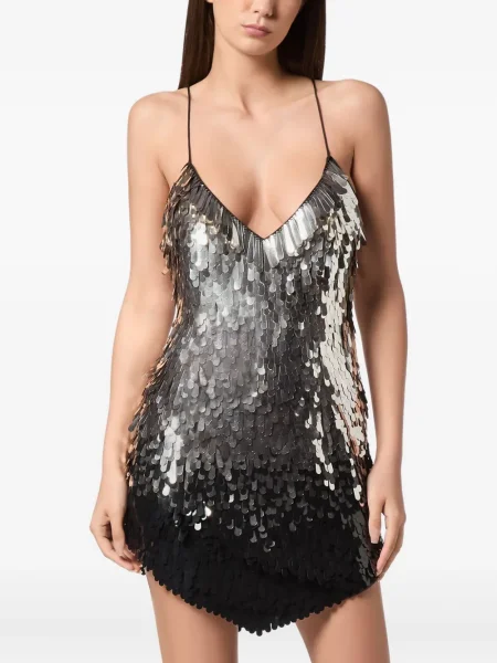 Rochie mini Philipp Plein cu paiete cu spatele deschis de costum negru