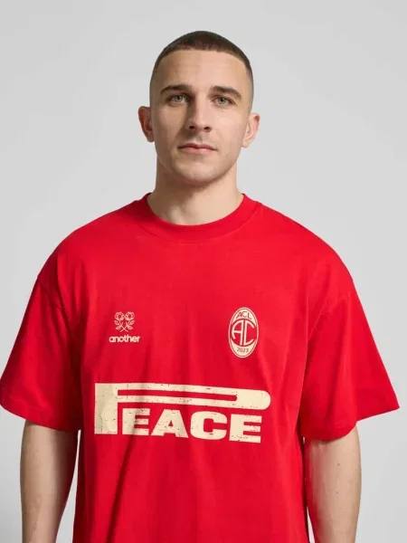 Koszulka z nadrukiem logo krój regular fit Another Cotton Lab czerwona