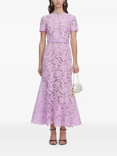 Cu centură rochie midi Self-portrait cu model floral din dantelă violet