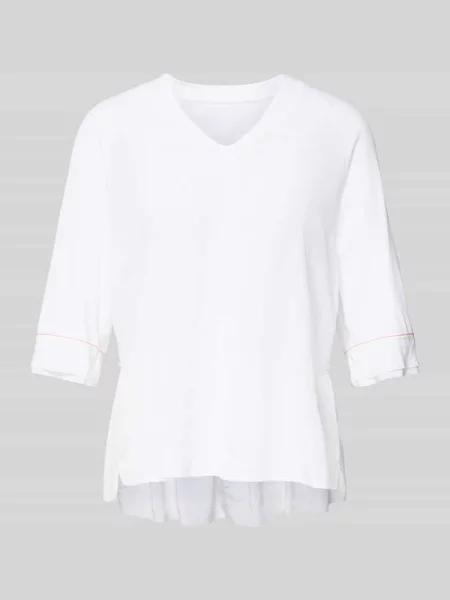 T-shirt z dekoltem w serek i rękawem o dł. Marc Cain biała