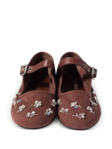 Balerini Miu Miu cu broderie maro