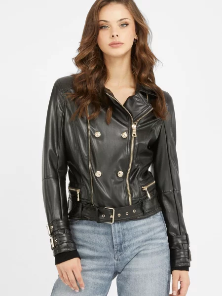 Шкіряна куртка GUESS поліуретан чорний