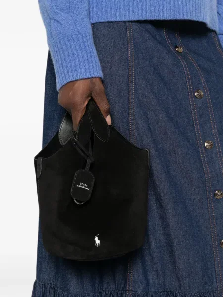 Кожена чанта Polo Ralph Lauren бродирана синьо