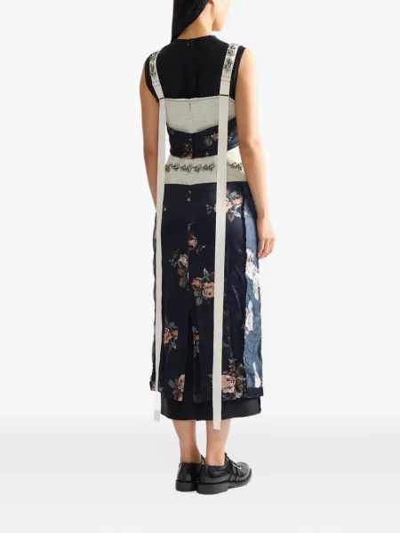 Rochie midi Erdem cu broderie cu model floral negru