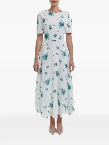 Rochie midi Post Meridiem cu model floral cu imagine până la genunchi alb