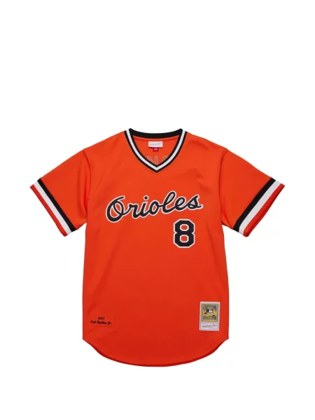 Tricou Mitchell & Ness cu dungi cu decolteu în V portocaliu