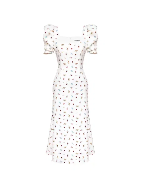 Rochie midi Post Meridiem cu model floral cu imagine alb