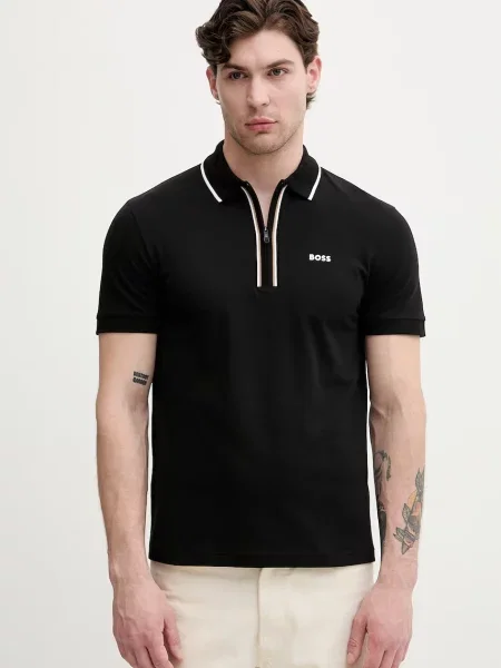 BOSS Green polo majica za muškarce od pamuka s elastanom crna