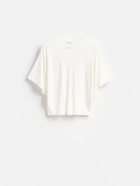 Reserved Tricou cu adaos de modal crem
