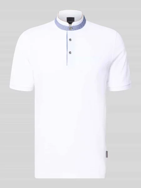 Koszulka polo o kroju regular fit ze stójką i wyhaftowanym logo Bugatti biała