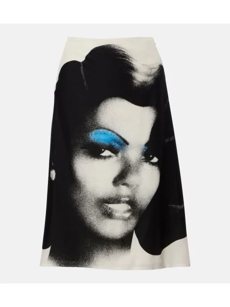 Fustă midi Versace de mătase cu imagine până la genunchi