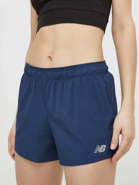 Къс панталон за бягане New Balance с изчистен дизайн с висока талия синьо