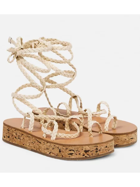 Sandale Ancient Greek Sandals din piele cu platformă bej