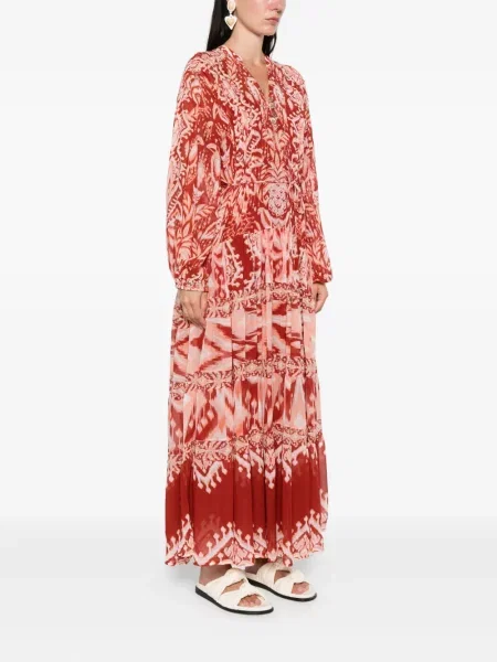 Rochie maxi Farm Rio cu imagine cu imprimeu tropical de costum roșu