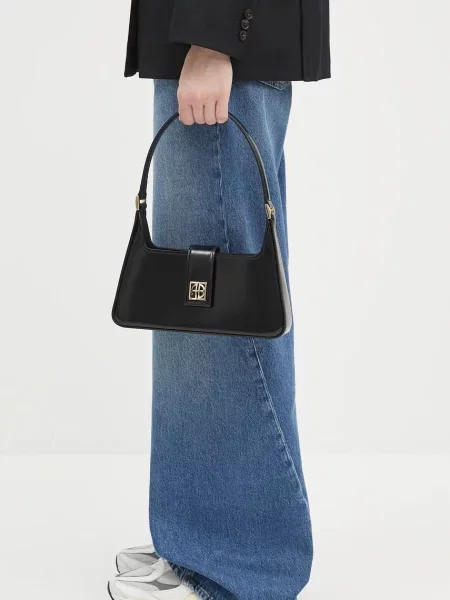 Anine Bing geantă de piele Lou Shoulder Bag negru